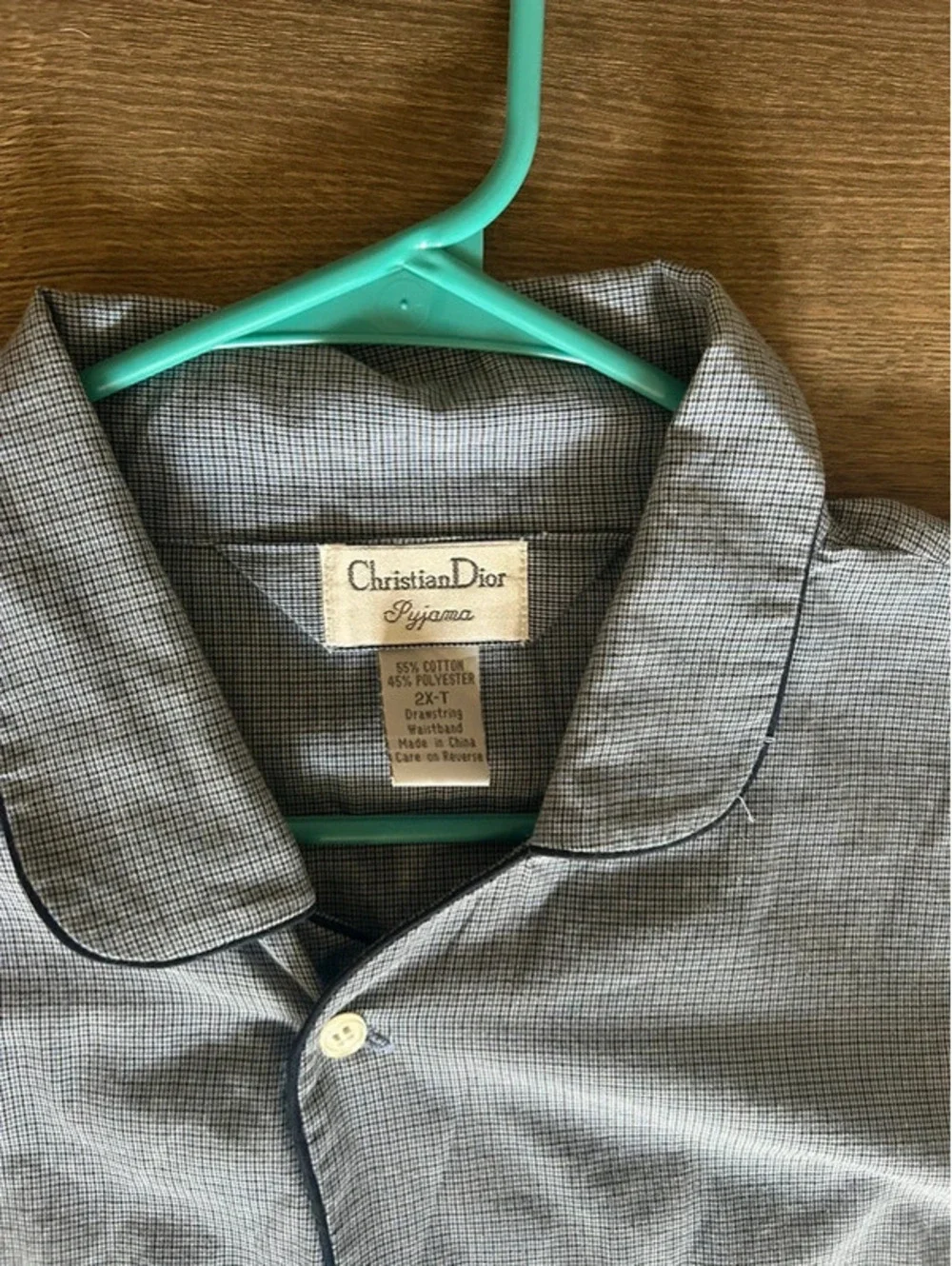 Christian Dior gray & white checkered cotton pajama top